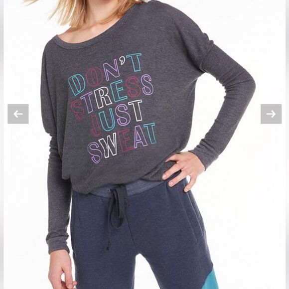 Wildfox Dont Stress Just Sweat Oversized Thermal Loose Fit  Lounge Pullover - Picture 16 of 16